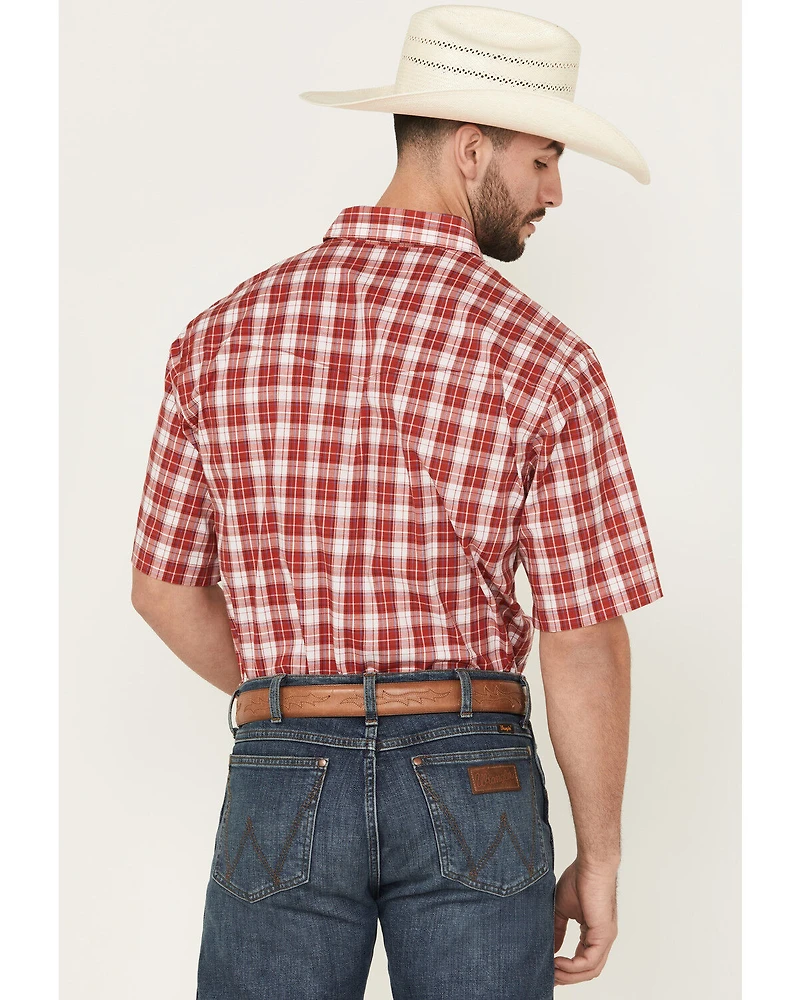 Wrangler Men's Wrinkle Free Plaid Print Short Sleeve Pearl Snap Stretch Western Shirt