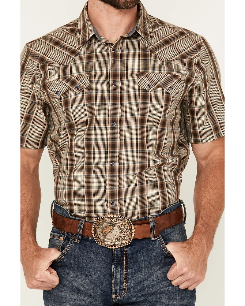 Cody James Men's Poncho Plaid Print Short Sleeve Snap Western Shirt