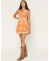 Angie Women's Floral Print Sleeveless Knot Front Mini Dress
