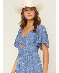 Angie Women's Floral Print Knot Short Sleeve Midi Dress
