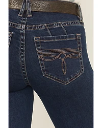 Rock & Roll Denim Women's Dark Wash Mid Rise Boot Stitch Stretch Trouser Jeans