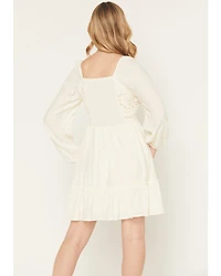 Shyanne Women's Crochet Lace Long Sleeve Mini Dress