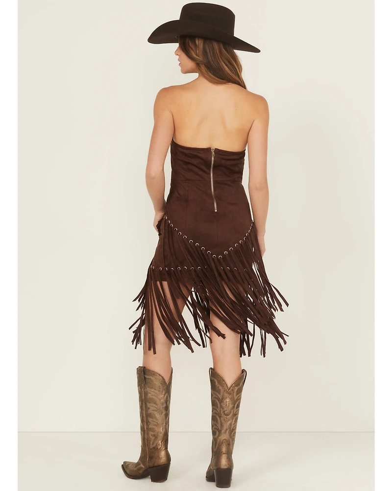 Blue B Women's Fringe Faux Suede Strapless Mini Dress