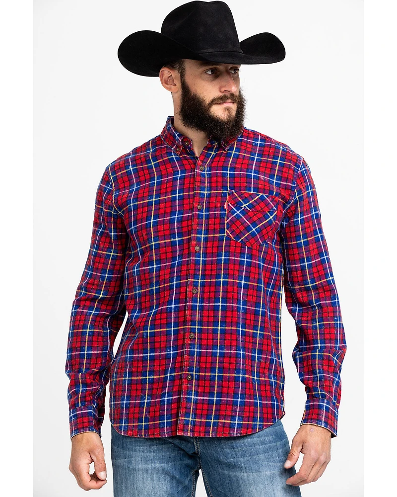 Levi's Men's Red Mondy Plaid Long Sleeve Western Flannel Shirt