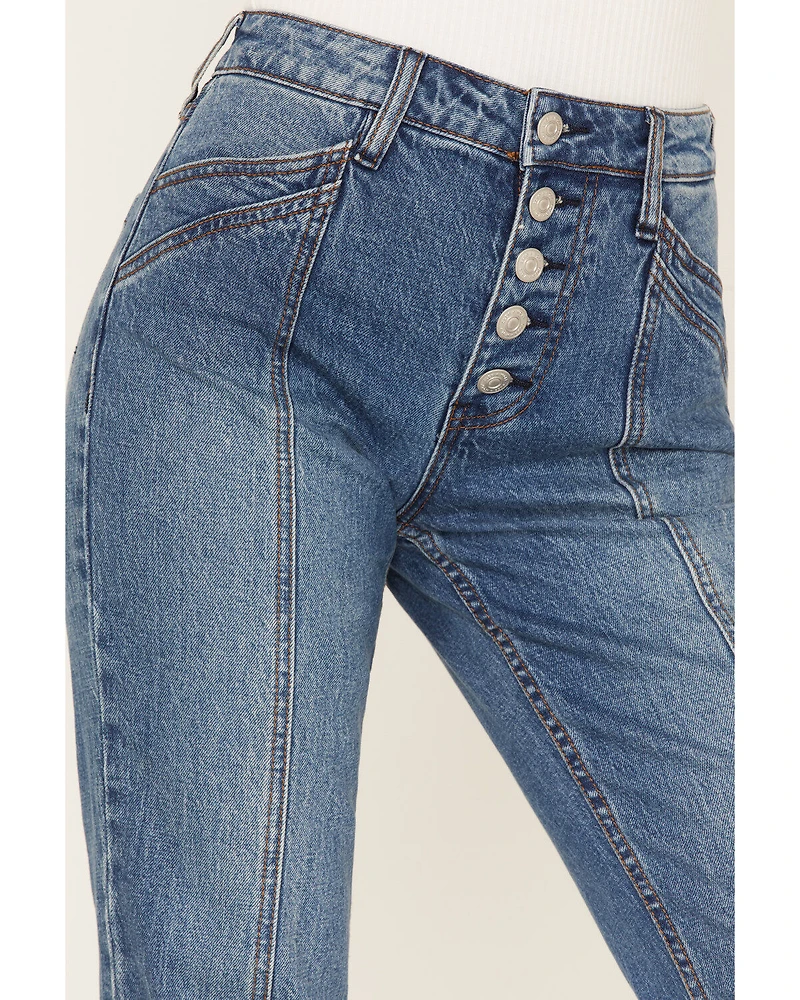 Cleo + Wolf Women's High Rise Straight Dark Wash Denim Jeans