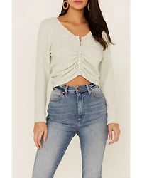 Wild Moss Women's Long Sleeve Super Soft Button Cinch Front Knit Top