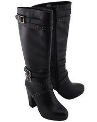 Milwaukee Leather Women's Platform Heel Studded Strap Boot - Round Toe