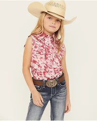 Cowgirl Hardware Girls' Cowhide Print Sleeveless Snap Stretch Western Shirt