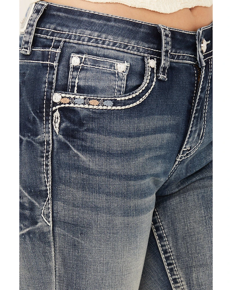 Grace LA Women's Medium Wash Dreamcatcher Sequin Bootcut Stretch Denim Jeans