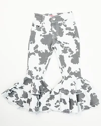 Cowgirl Hardware Toddler Girls' Cow Print Double Ruffle Stretch Denim Jeans