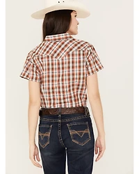 Rough Stock by Panhandle Women's Plaid Print Stretch Short Sleeve Western Snap Shirt