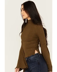 Shyanne Women's Rib Knit Mock Neck Bell Sleeve Top