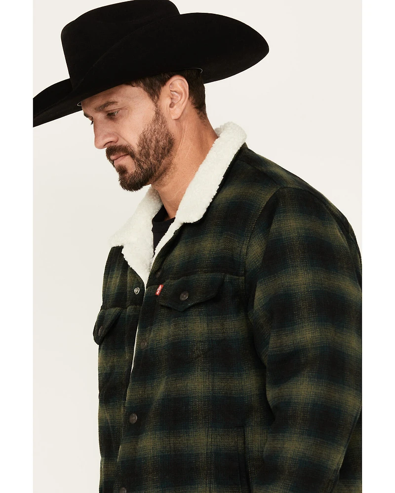 Levi's Men's Plaid Print Relaxed Sherpa Trucker Jacket