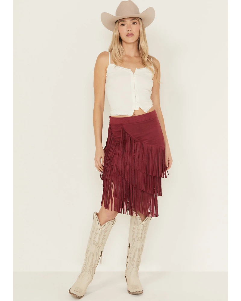 Idyllwind Women's Tina Faux Suede Fringe Midi Skirt
