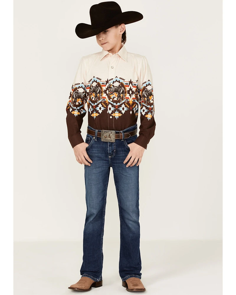 Panhandle Boys' Southwestern Border Print Long Sleeve Snap Shirt