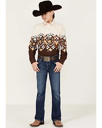 Panhandle Boys' Southwestern Border Print Long Sleeve Snap Shirt