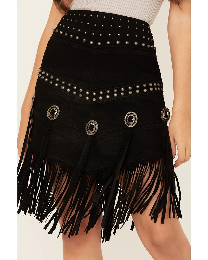 Scully Women's Fringe Concho Studded Suede Skirt