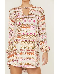 Shyanne Women's Southwestern Long Sleeve Shift Mini Dress