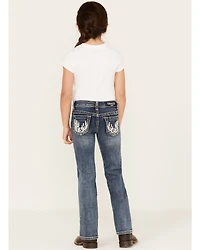 Grace LA Girls' Medium Wash Mid Rise Embroidered Cactus Bootcut Jeans