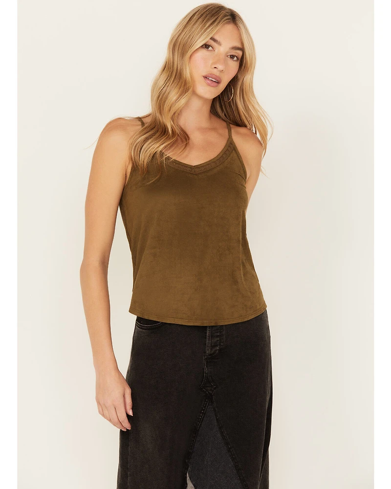Shyanne Women's Crochet Lace Faux Suede Cami Top