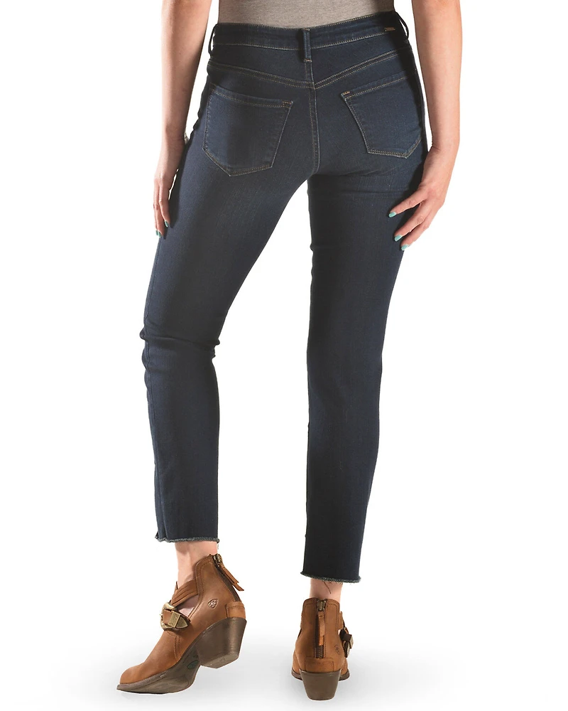 Tractr Women's Front Fray Panel Step Hem Jeans