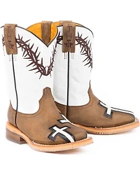 Tin Haul Boys' Tan Crosses Western Boots - Square Toe