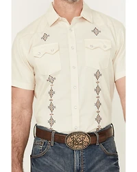 Panhandle Men's Southwestern Embroidered Short Sleeve Pearl Snap Western Shirt