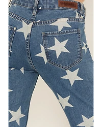Rock & Roll Denim Women's Light Wash High Rise Star Print Americana Slit Flare Jeans