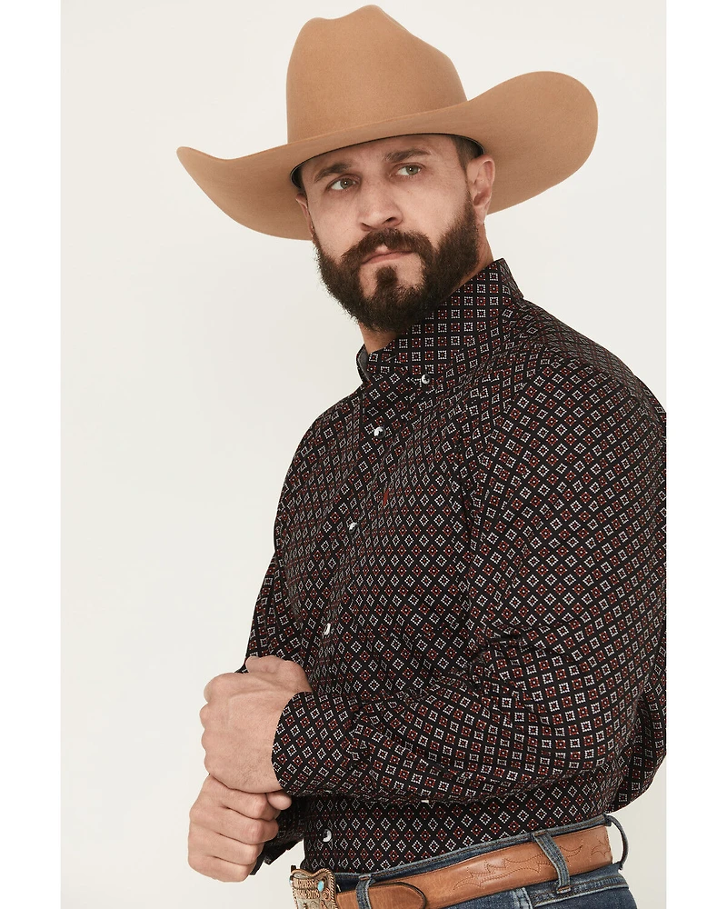 Rodeo Clothing Men's Geo Print Long Sleeve Button-Down Shirt