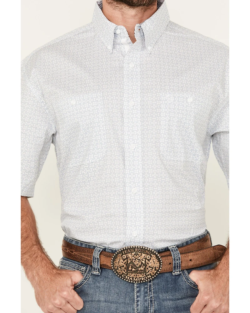 George Strait by Wrangler Men's Geo Print Short Sleeve Button-Down Stretch Western Shirt