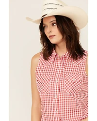 Wrangler Retro Women's Gingham Print Sleeveless Pearl Snap Western Shirt
