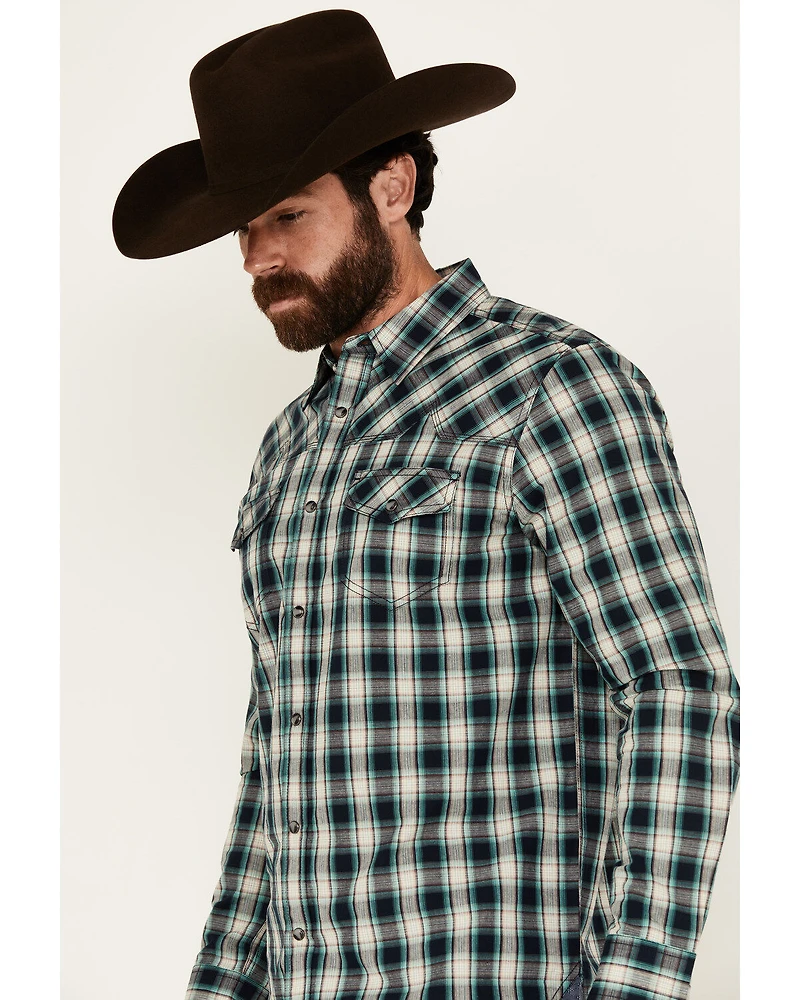 Moonshine Spirit Men's Autograph Plaid Print Long Sleeve Snap Western Shirt