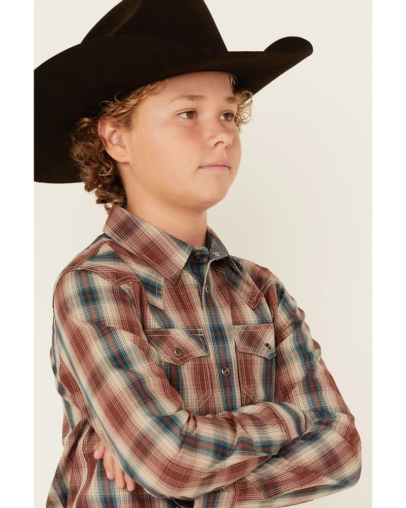 Cody James Boys' Ricardo Plaid Print Long Sleeve Snap Western Shirt
