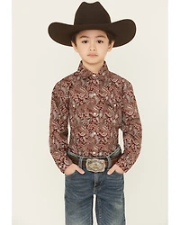 Roper Boys' Paisley Print Long Sleeve Pearl Snap Western Shirt