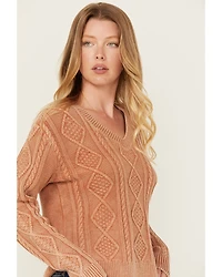 Cleo + Wolf Women's Clark Acid Wash Cable Knit Sweater