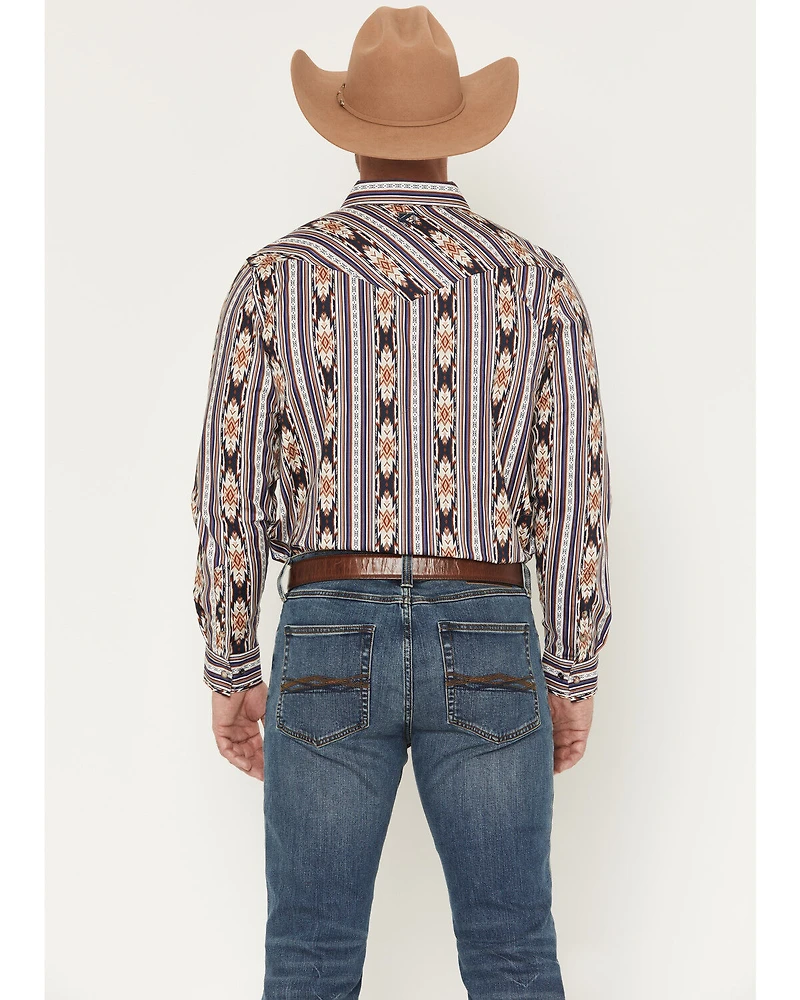 RANK 45® Men's White Mountain Southwestern Striped Print Long Sleeve Snap Stretch Western Shirt