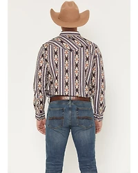 RANK 45® Men's White Mountain Southwestern Striped Print Long Sleeve Snap Stretch Western Shirt