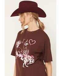 All Us Women's Cowboy Embellished Short Sleeve Graphic Tee