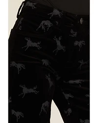 Rock & Roll Denim Women's High Rise Horse Print Modest Bootcut Stretch Corduroy Jeans