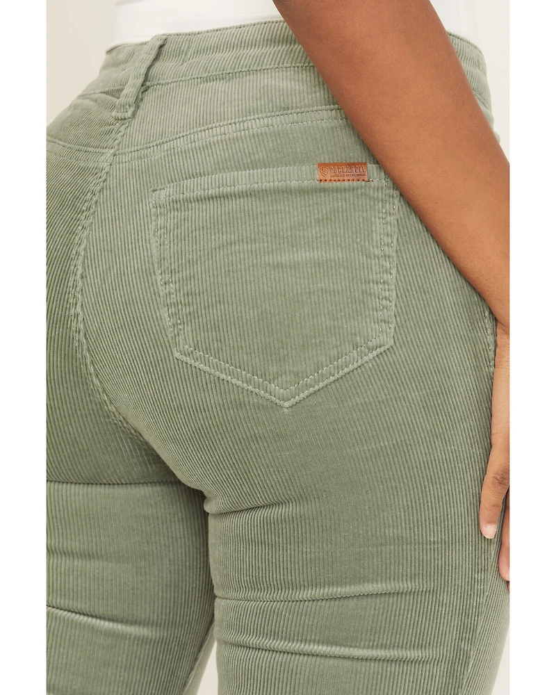 Rock & Roll Denim Women's High Rise Bargain Corduroy Button Flare Jeans