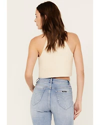 Vocal Women's Faux Suede Eyelet Halter Crop Top