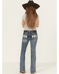 Grace LA Girls' Medium Wash Geo Diamond Pocket Bootcut Stretch Denim Jeans