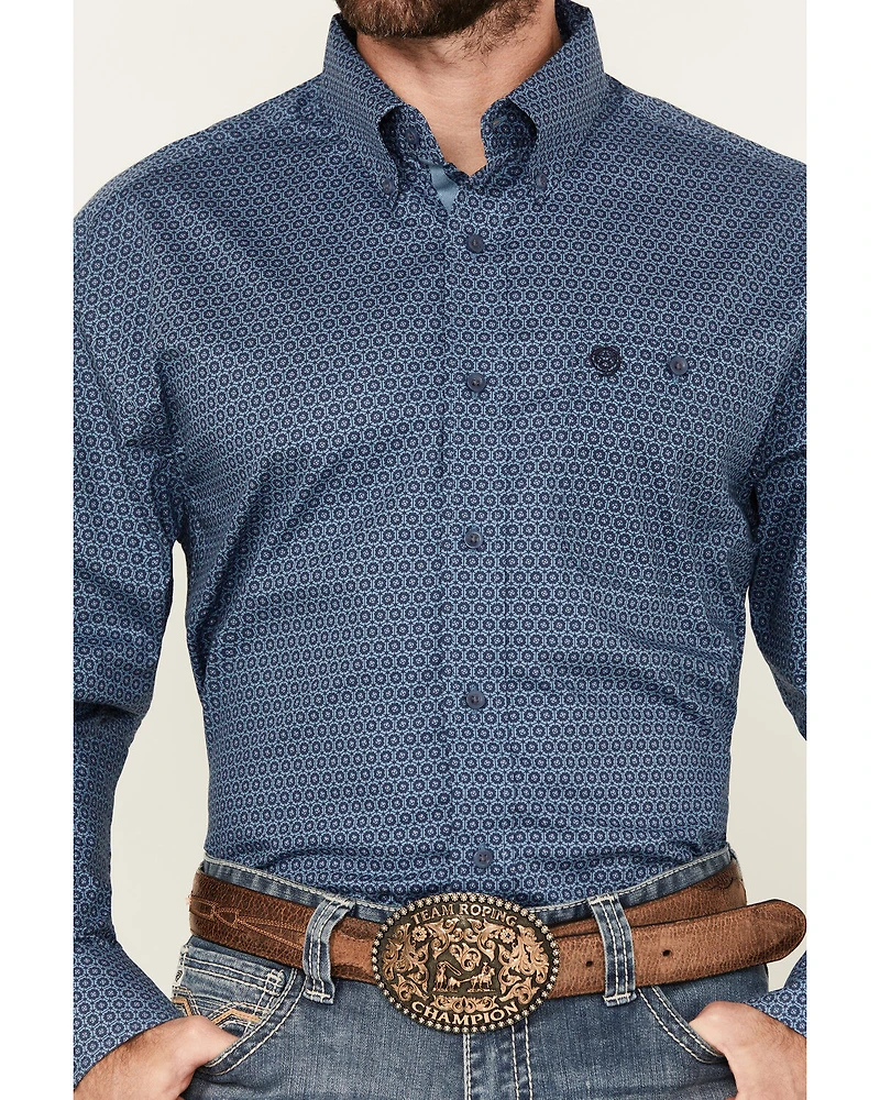 George Strait by Wrangler Geo Print Long Sleeve Button-Down Stretch Western Shirt