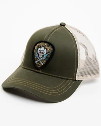 Moonshine Spirit Men's Skull Guitar Pick Logo Embroidered Patch Mesh Back Ball Cap