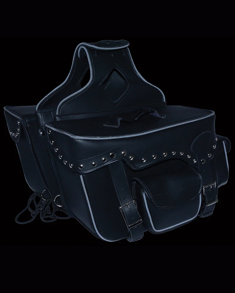 Milwaukee Leather Reflective Double Front Pocket Studded Throw Over Saddle Bag