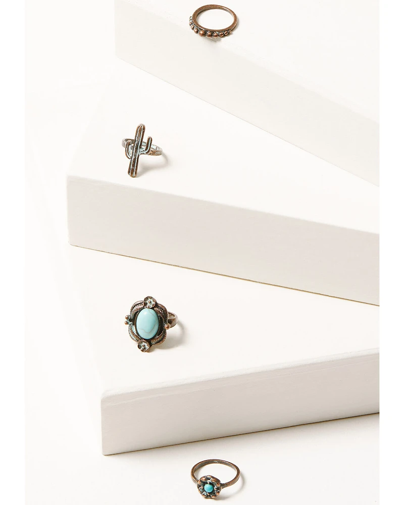 Shyanne Women's Bronze & Turquoise 4-Piece Ring Set