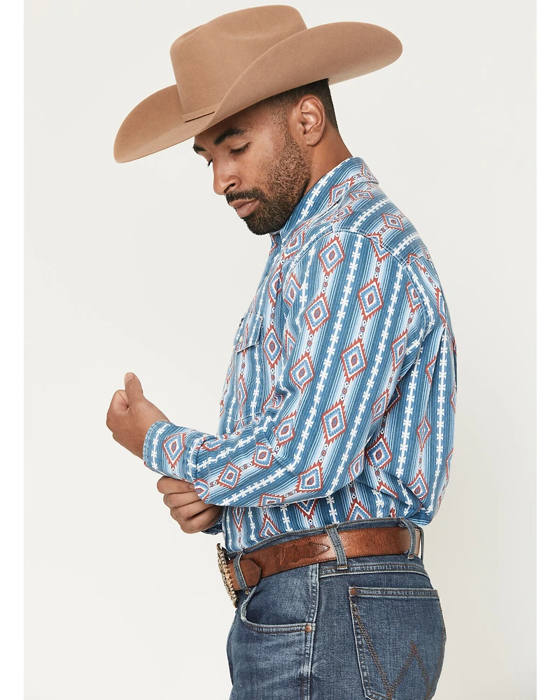 Wrangler Men's Vintage Brushpopper Americana Striped Print Long Sleeve Snap Western Shirt