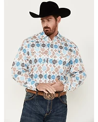 Rodeo Clothing Men's Southwestern Print Long Sleeve Pearl Snap Western Shirt