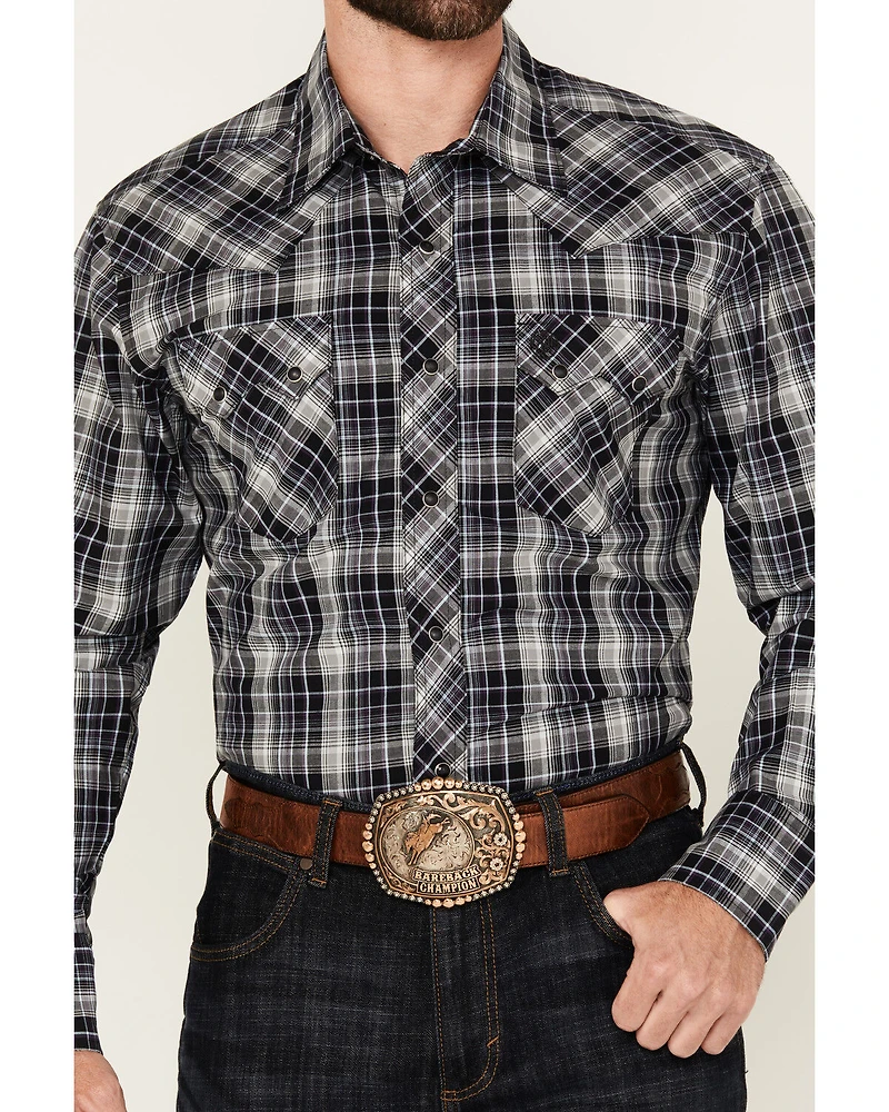 Wrangler Retro Men's Plaid Print Long Sleeve Snap Western Shirt