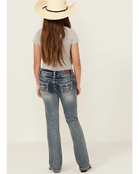 Shyanne Girls' Light Wash Steer Head Pocket Bootcut Stretch Denim Jeans